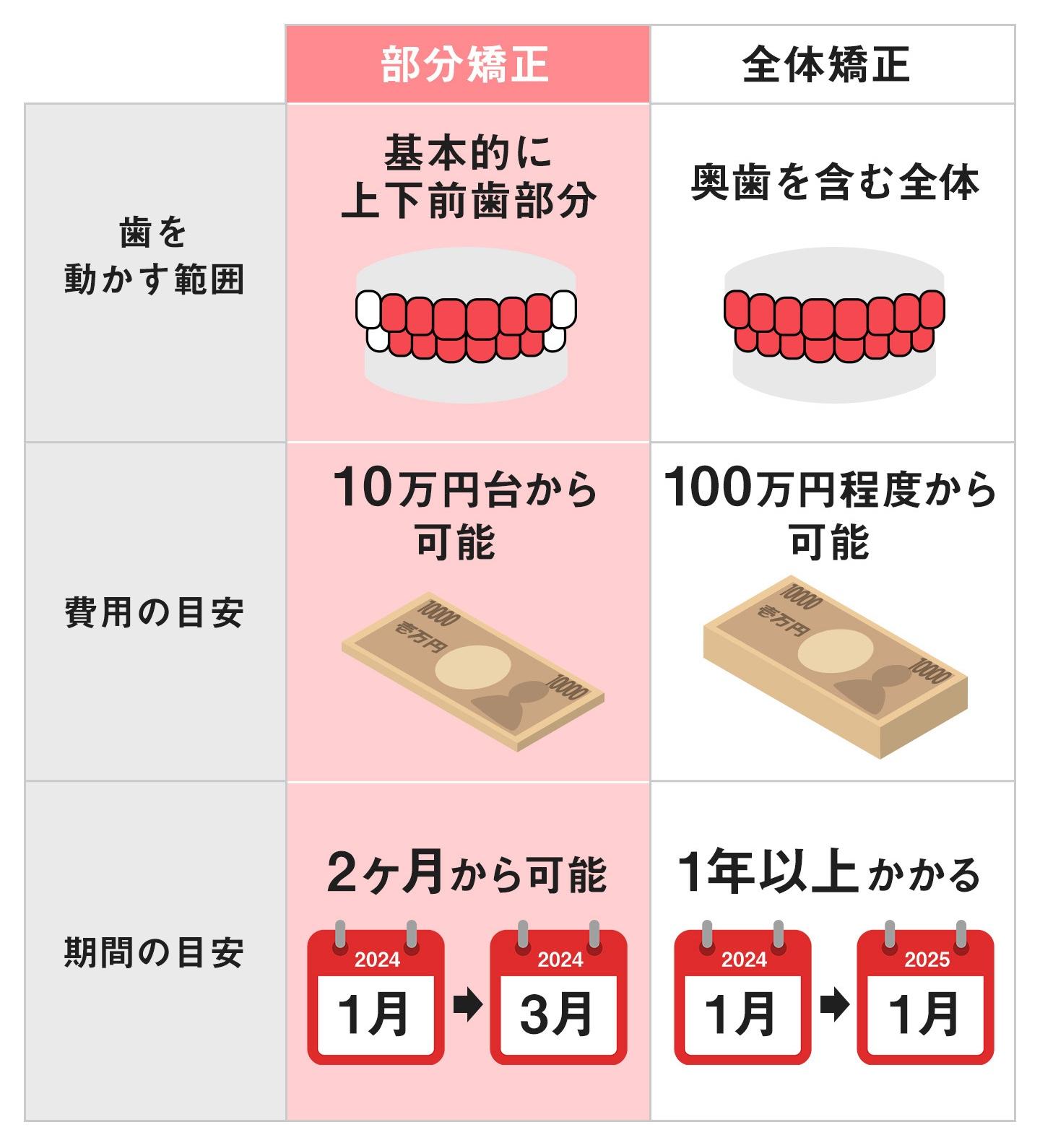 部分矯正と全体矯正の違い