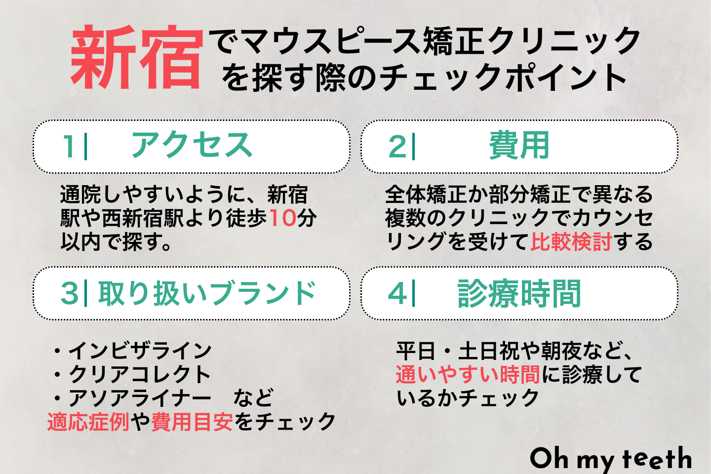 新宿でマウスピース矯正クリニックを探す際のチェックポイント